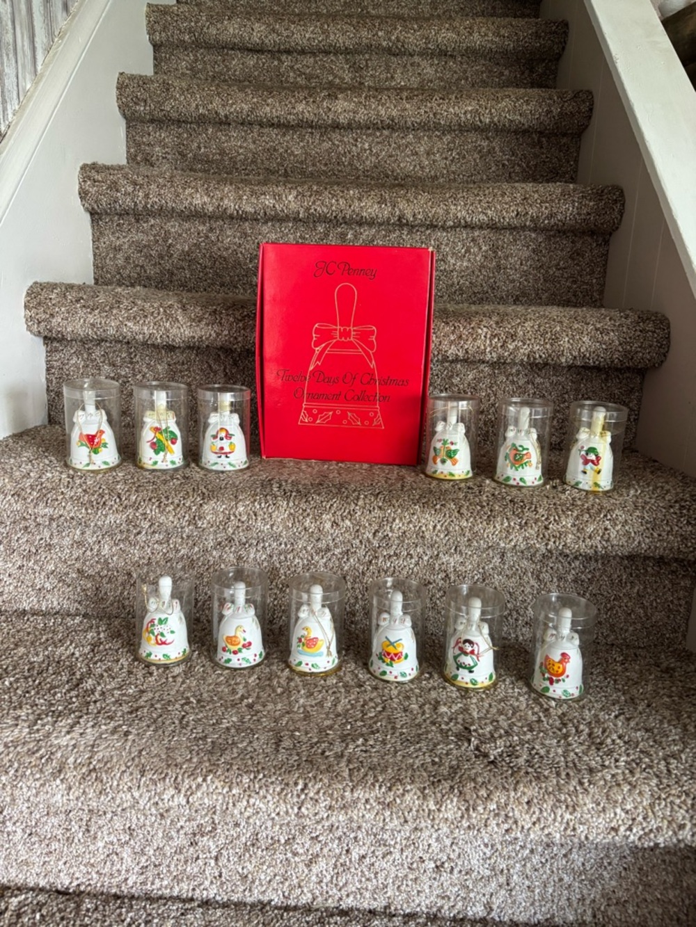 jcpenney Red and White Christmas Bell Ornament Set